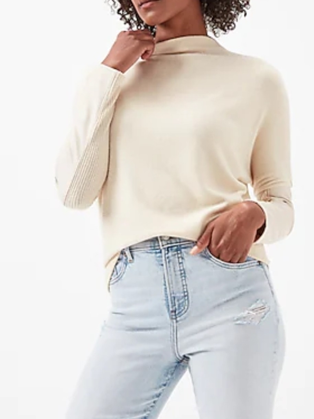 Express Women's Mock Neck Faux Leather Sleeve Top XL